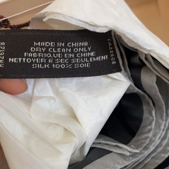 Black and Grey/silver Coach Signature Silk Scarf - Picture 6 of 7